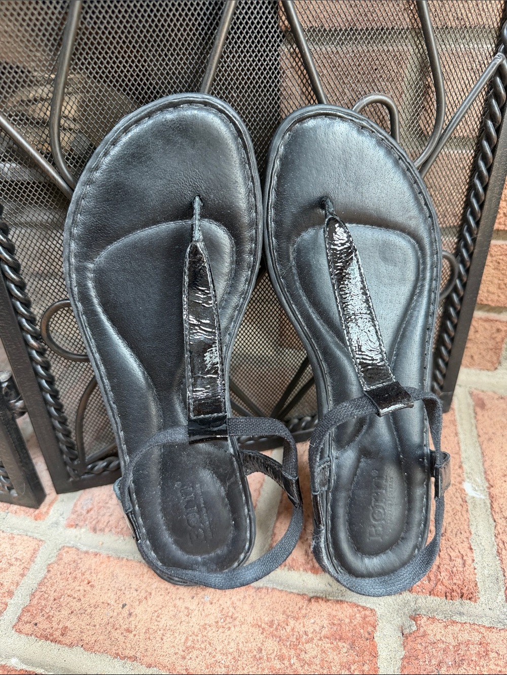 Born Black Patent Leather Sandals, Size 9